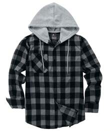 Mens Flannel Hoodie Shirts Long Sleeve Casual Plaid Jackets - 白色 - 查看 8