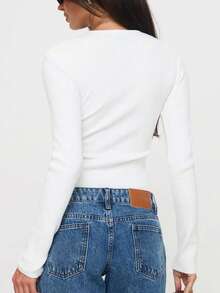 1pc Solid Color Knitted Button Ribbed Long Sleeve Cardigan Top, Suitable For Dates, Holidays, Everyday, Birthday Parties, Singles Parties, Travel, Airport, Early Autumn - White - View 7