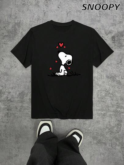 Red Love Loose Casual  Men's Short Sleeve Personalized Cartoon Print