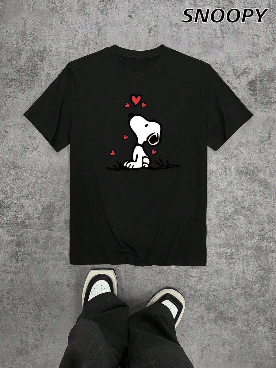 Red Love Loose Casual  Men's Short Sleeve Personalized Cartoon Print