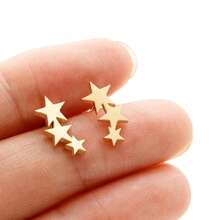 1 Pair Fashion Stainless Steel Earrings Small Cute Triple Star Stud Earrings Punk Piercing Earrings Women's Starry Minimalist Jewelry
