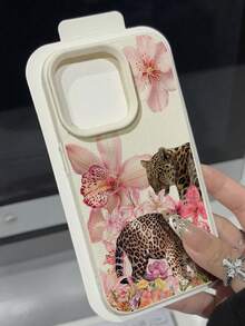 Fierce Animals 1pc Cute Vintage Floral & Leopard Print Textured Soft Protective Phone Case, Shockproof & Anti-Slip, Compatible With Apple, Phones