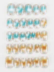 30 Stücke Aufklebe-Nägel Quadrat/Kurz Sommer Orange Soda Atmosphäre Farbverlauf Aufklebe-Stil Nagelplättchen/Nagel Dekoration Y2K/Geeignet für Veranstaltungen, Festivals, Halloween und den täglichen Gebrauch, inklusive 1 Stücke Gelee-Kleber und 1 Nagelfeile Nagelpflege-Set