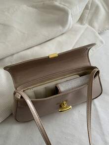 Bolso de hombro de mujer con solapa decorativa, vintage con aspecto engrasado, apto para citas, salidas y fiestas - Caqui - Ver 5