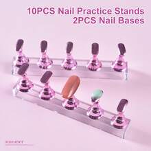 2 Sets Nail Display Stands, Nail Display Stand Painting Nails Nail Magnetic Practice Stand, Nail Polish Practice Nail Art Kit Beginners, Home And Nail Salon Use (Silver) - 銀色 - 查看 6