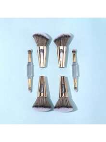 4-In-1 Multifunctional Makeup Brush, Detachable Brush For Contouring, Foundation And Touch-Ups, Transparent Model, Portable, Long And Soft Bristles - Dorado - Ver 6