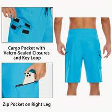 22" Men's Board Shorts Swimwear No Mesh Lining - Long Swim Trunks Surf Shorts Bathing Suit With Zipper Pocket UPF50+ - 05-blue - 查看 9
