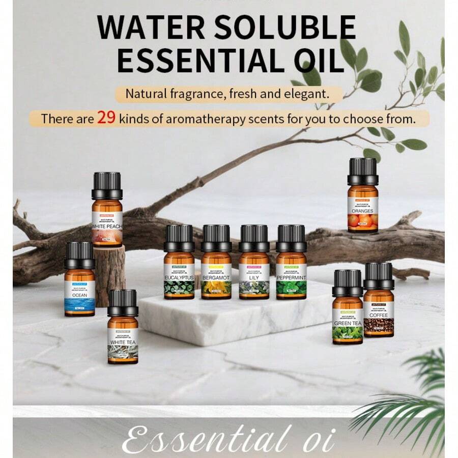 1 Frasco de 10ml/0,34oz de Óleo Essencial de Aromaterapia Solúvel em Água, Inclui Aromas de Flor de Cerejeira, Violeta, Camomila, Pêssego Branco, Lavanda, Eucalipto, Baunilha, Hortelã, Uva e Lichia. Adequado para Umidificadores, Difusores, Perfumes Caseiros e Fabricação de Velas.