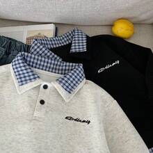 (Order One Size Down) 2025 Autumn New Young Boy Casual 2 In 1 Dual Collar Fashionable Personalized Pullover Sweatshirt, Versatile - Grey - View 8