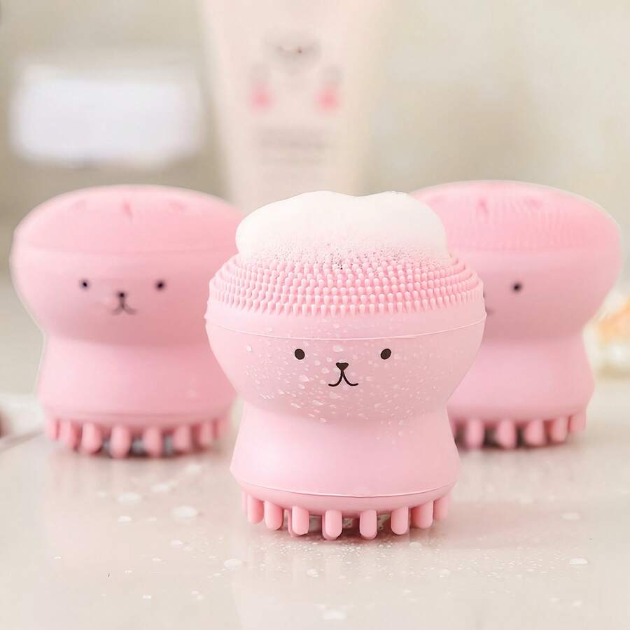 3pcs Silicone Cleansing Brush, Cute Octopus Face Wash Tool, Soft Bristles For Gentle Cleansing, Hypoallergenic, Aluminum-Free, Suitable For All Skin Types - Màu sắc ngẫu nhiên - Xem 1