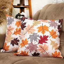 1Pc Autumn Leaves Thanksgiving Throw Pillow Covers Set Embrace Fall's Colors! This Set Features Vibrant Maple Leaves. Perfect For Thanksgiving Decor, Adding Warm, Seasonal Hues To Sofas, Reading Corners, Or Family Spaces. A Colorful Reminder Of Harvest And Gratitude. - Multicolor - View 4