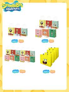 SpongeBob SquarePants 3/4/6/12 piezas Bolsas de regalo de papel con temática de Bob Esponja, personajes de dibujos animados de estrella de mar y cangrejo, ideal para decoración de fiestas, perfecto como obsequio de fiesta para amigos - Multicolor - Ver 1