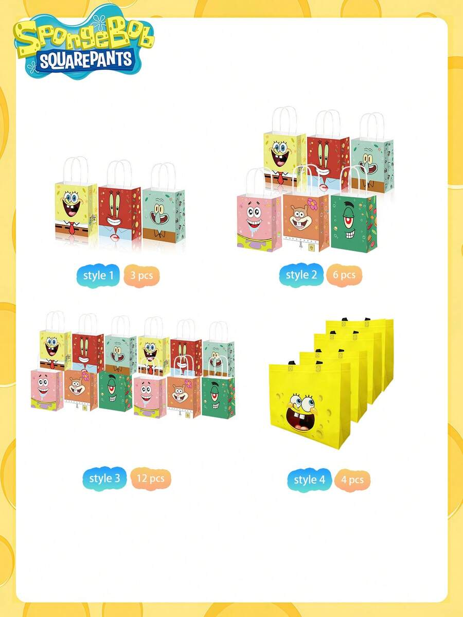 SpongeBob SquarePants 3/4/6/12 piezas Bolsas de regalo de papel con temática de Bob Esponja, personajes de dibujos animados de estrella de mar y cangrejo, ideal para decoración de fiestas, perfecto como obsequio de fiesta para amigos - Multicolor - Ver 1