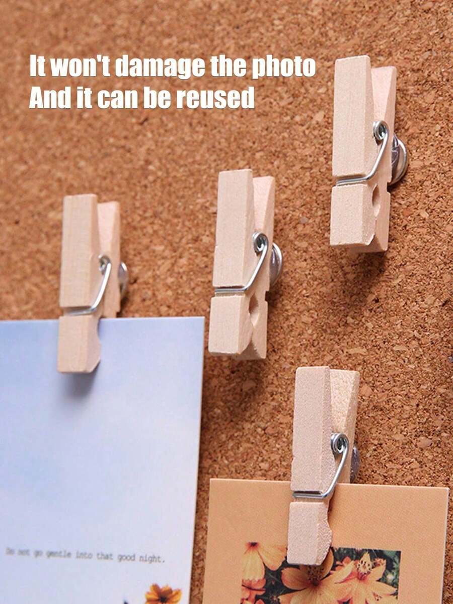20pcs Creative Wooden Clips, Photo Clips, Cork Board Pins, Multipurpose Pins Suitable For Cork Board And Bulletin Board, Office And Classroom Decor - Multicolor - View 1