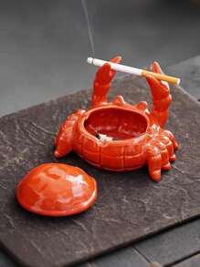 1pc Charming Crab Ashtray With Lid - Fly Proof, Home Office Decor Pet, Asymmetrical Shaped, Electricity-Free