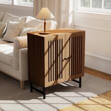 Sideboard Buffet Cabinet, Storage Cabinet With 2 Rattan Doors And Adjustable Shelves, Sideboard Console Accent For Dinning Room, Kitchen And Living Room - Brown - View 2