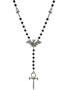 Ankh Cross Bat Necklace Religious Grunge Gothic Vampire Black Long Rosary Beaded Ancient Egyptian Necklace For Women2025 - 1 - Xem 1