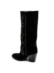 STYLEE FOOTWEAR WOMEN'S SHOES Knee-High Boots With A Cowboy Design And Decorative Metal Details. Made Of Soft Suede, They Stand Out For Their Slim Silhouette With A Pointed Toe And Slanted Mid-Heel That Provides Height Without Sacrificing Comfort. Ideal For Urban Or Bohemian Styles, They Easily Adapt To Dresses, Skirts, Or Jeans. Estimated Delivery: 1-3 Business Days (Peninsula)