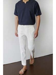 Linen Pants Men Slim Fit Elastic Waistband Lightweight Summer Beach Fashion Casual Pant-20256688 - trắng - Xem 8