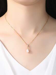 AETOLIA 1 Set 925 Sterling Silver Elegant Natural Pearl Necklace And Earrings Set, Inlaid With Shiny Cubic Zirconia, Fashion Jewelry Suitable For Women To Wear On Dates, Weddings, Engagements, Anniversaries, Valentine's Day And Other Occasions