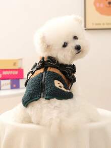 1 件宠物衣服，狗/猫服装，小型犬幼犬可爱宠物衣服，狗狗服装，小型犬秋冬保暖舒适羊毛拼布背带背心 - 绿色/咖啡色 - 彩色 - 查看 3