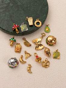 1 pezzo Ciondolo in acciaio inossidabile placcato oro 18K, serie di imitazioni di alimenti alla moda, tra cui toast, croissant, biscotti, ciambelle, patatine fritte, hamburger, accessori per gioielli fai-da-te, adatto per collana, bracciale, portachiavi, facile da abbinare, può essere indossato come ciondolo elegante.