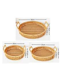Hand-Woven Large/Medium/Small Rattan-Style Bread Basket, Japanese-Inspired Double-Handle Design - Extremely Practical! Perfect As A Living Room Tray For Bread, Mantou, Or As A Storage Basket. Both Beautiful And Functional, An Essential Household Item.