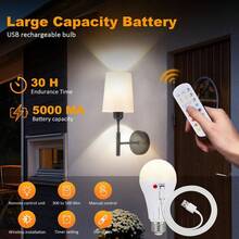 Battery-Operated Wall Sconces – Rechargeable Dimmable LED Lamps (No Hardwiring) | USB Charging Bulbs With Remote Control - Black - View 6