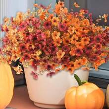 12 件户外人造秋季花，抗紫外线假植物，仿塑料花卉橙色灌木悬挂花植物适用于家庭厨房阳台花园窗台秋季装饰