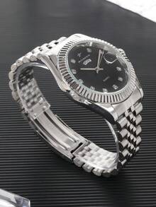 RICECGO RICECGO 1pc Men's Classic Quartz Watch, Round Dial With Date Display, Stainless Steel Strap, Suitable For Everyday Wear, Ideal Gift For Birthdays And For Business People