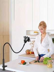 1pc Phone Stand Phone Holder 360° Rotating Universal Adjustable Gooseneck Slouchy Smartphones Bracket, Overhead Cell Phone Mount, Double Clip Mount, Compatible With Cellphone 4-7'', Reserve The Charging Port,Suitable For Various Scenarios, Such As Living Rooms, Bedrooms, Kitchens, Toilets, Etc., And Is Also A Perfect Choice For Giving Gifts.