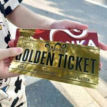 1pc Charlie And The Chocolate Factory Gold Coin Ticket, Plastic Foil Card, Lucky Ticket, Cosplay Prop, Bookmark, Party Card, Novelty, Surprise, Anime Merchandise, Best Gift For Friends, Suitable For Men & Women - Prop Money Bills