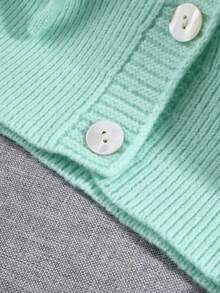 Women's Solid Color Drop Shoulder Casual Front Button Long Sleeve Hooded Cardigan - Green - View 4