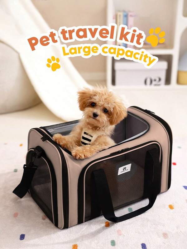 1PC Foldable Pet Carrier Bag For Portable Storage, Suitable For Traveling With Pets, Suitable For Dogs And Cats Weighing Up To 20 Pounds, With Breathable Mesh Panels And Zipper Opening, Lightweight Pet Handbag With Shoulder Strap And Top Handle, Perfect For Pet Travel, Airplanes, Cars, Commuting, Outdoor Picnics, Camping, Veterinary Examinations, A Must-Have For Pet Lovers Cat Carrier Cat Bag