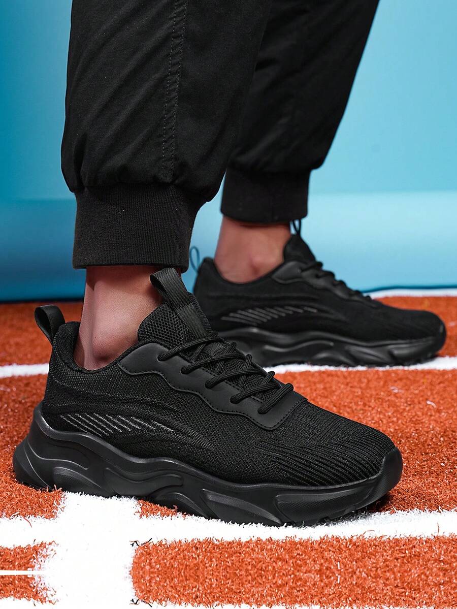 Men's Fashion Casual Sports Shoes, Thick Sole Elevated Style, Four-Season Commuting Preferred, Dynamic Texture, Unlocking Versatile Code - 黑色 - 查看 1