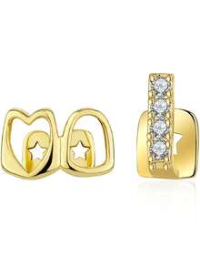 1 Set Single Row Smooth Gold, Silver, Rose Gold Cubic Zirconia Bar Teeth Grillz, Unisex Hip Hop, Nightclub, Rock Style Party Decoration, Holiday Gift, Adjustable