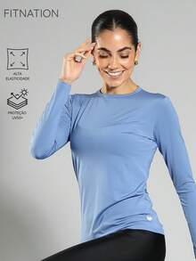 FITNATION Women's Long Sleeve T-Shirt With UV50 Sun Protection - Azul - Ver 1