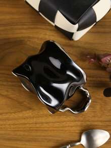 1pc Handmade Silver-Plated Ceramic Wavy Mug, Suitable For Latte, Coffee, And Milk Tea At Home Or Office