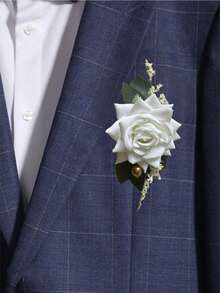 1件自然灵感人造花、叶和水果装饰胸花，适用于婚礼、派对、宴会和情人节配饰 - 白色 - 查看 2