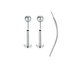 3件套无螺纹鼻钉，镶嵌立方氧化锆，男女通用，不锈钢材质，唇钉，扁平按压式耳环，立方氧化锆鼻环，适用于鼻部、耳垂、耳软骨穿孔，低致敏性，20G，附赠锥形工具 - 銀色 - 查看 27