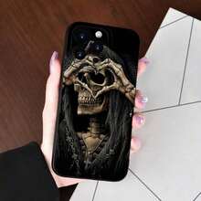 Teléfono con patrón de calavera, cubierta protectora de teléfono anticaída, protector de teléfono a prueba de golpes Compatible con teléfonos de la serie 16 15 14 13 12 11 - Negro - Ver 3