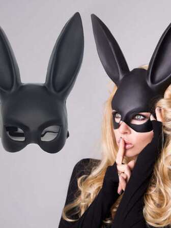 1 pieza Máscara de conejo sexy de cosplay de chica conejita, máscara de plástico de medio rostro de conejo de dibujos animados para Halloween y mascarada