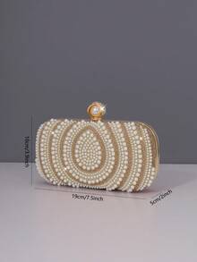 1 szt. Olśniewająca złota torebka wieczorowa z brokatem, kusząca, elegancka, wykwintna torebka z kryształkami, romantyczna torebka damska z perłami, idealny prezent na imprezę, wesele, galę, pasuje do sukienek imprezowych i sukienek z cekinami, elegancka torebka z pereł - Złoto - Zobacz 3