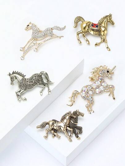 复古合金马胸针 - 时尚动物别针，男女皆宜，适合派对装扮配饰/朋友聚会徽章礼物
