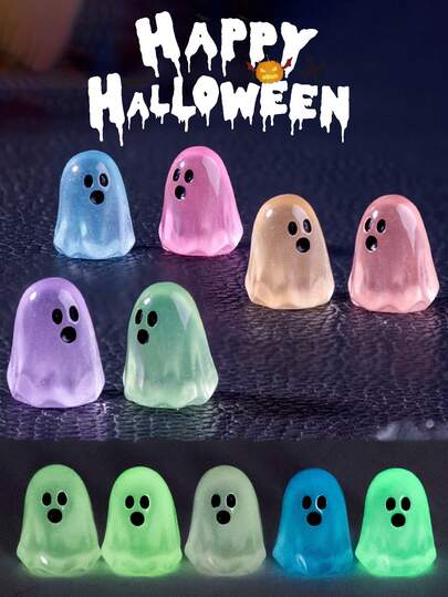 50 件夜光迷你幽灵可爱娃娃创意家居汽车树树脂 DIY 装饰摆件，适用于 DIY 仙女花园、玻璃容器、盆栽植物装饰、微景观工艺品、花园装饰、汽车内饰配件、派对、完美的生日礼物