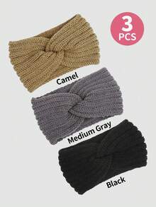 3 Pieces Chunky Knit Headbands Braided Winter Headbands Ear Warmers Crochet Head Wraps For Women Girls