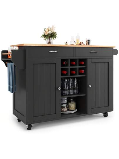 Sairedel Moderne Kitchen Isl Dining Tafel (102x45x92 Cm) Multifunctional Cabinet Sideboard Wood Grain Black, Large Storage Space view 5