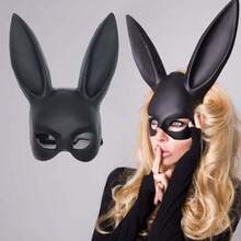 1pc Sexy Bunny Girl Cosplay Rabbit Ear Mask, Cartoon Plastic Half Face Rabbit Mask For Halloween Masquerade - Multicolor - View 1