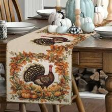 1 件/10 件感恩节火鸡、南瓜茶壶、花环印花桌旗、季节性家居装饰、农舍风格、亚麻材质、13 英寸 X 36 英寸 / 13 英寸 X 72 英寸 / 13 英寸 X 108 英寸，3 种尺寸可选，室内外派对装饰，南瓜主题装饰，房间装饰。适用于家庭厨房装饰和活动派对装饰 - 彩色 - 查看 10