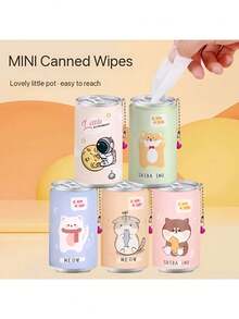 30pcs/Can Cartoon Canned Wet Wipes, Creative Portable Mini 30 Sheets Wet Wipes Cute Beverage Can Style, Disposable Cleaning Wet Wipes, Random Style